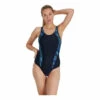 Speedo Blue Allover Panel Laneback Swimsuit