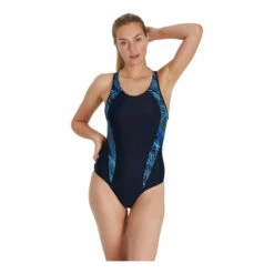 Speedo Blue Allover Panel Laneback Swimsuit