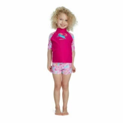 Speedo Pink Short Sleeve Printed Rash Top Set