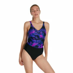Speedo Evie Printed Shaping Black Tankini