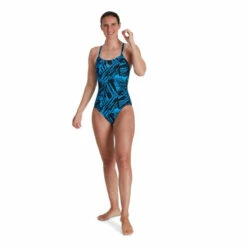 Speedo Allover Fixed Black Crossback Swimsuit