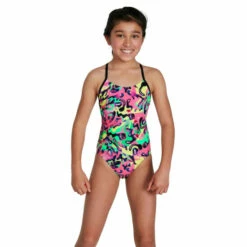 Speedo Allover Squiggle Splash Lane Line Back Swimsuit