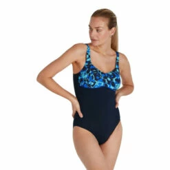 Speedo Blue Contour Lustre Printed Shaping Swimsuit