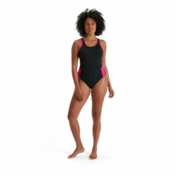 Speedo Black Boom Logo Splice Muscleback Swimsuit